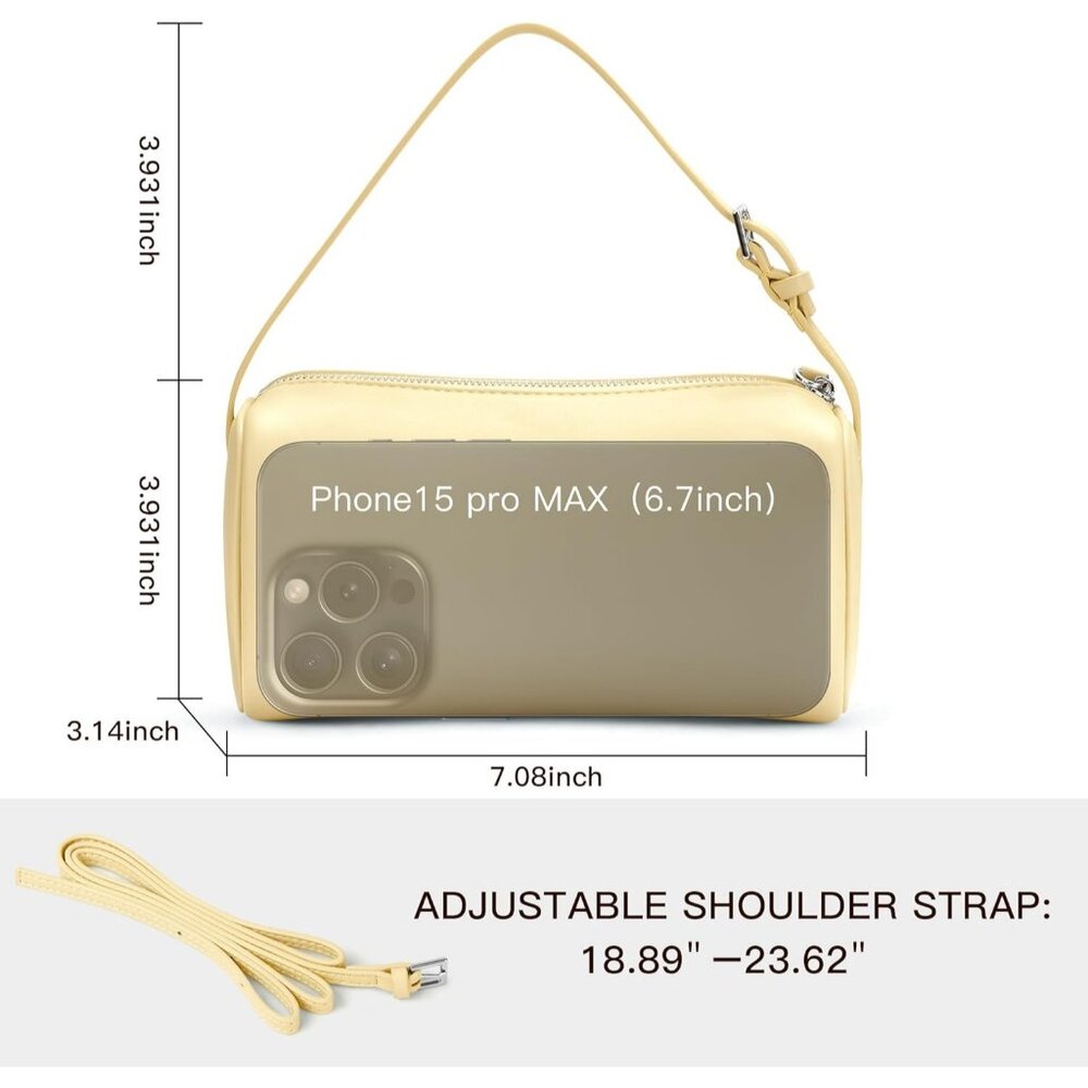 Women Baby Yellow Mini Crossbody  Vegan Leather HoboPurse with Adjustable Strap - Picture 5 of 7